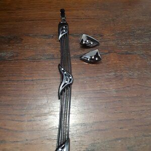 Bracelet and earring set - Saks Fifth Avenue - Deep rich chocolate/white stones